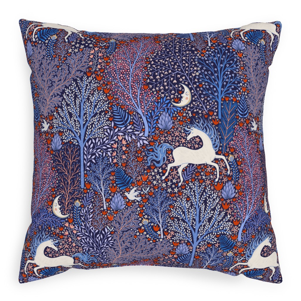 Unicorn in Nocturnal Forest - Purple Pillow, Woven, Black, 20x20, Single Sided, Purple
