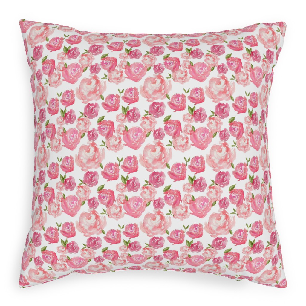 Watercolor Floral - Pink Pillow, Woven, Black, 20x20, Single Sided, Pink