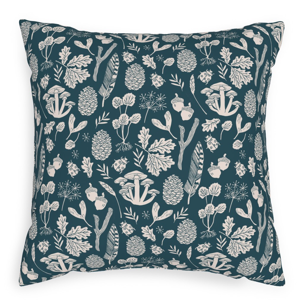 Nature Walk in Autumn - Blue and Cream Pillow, Woven, Black, 20x20, Single Sided, Blue