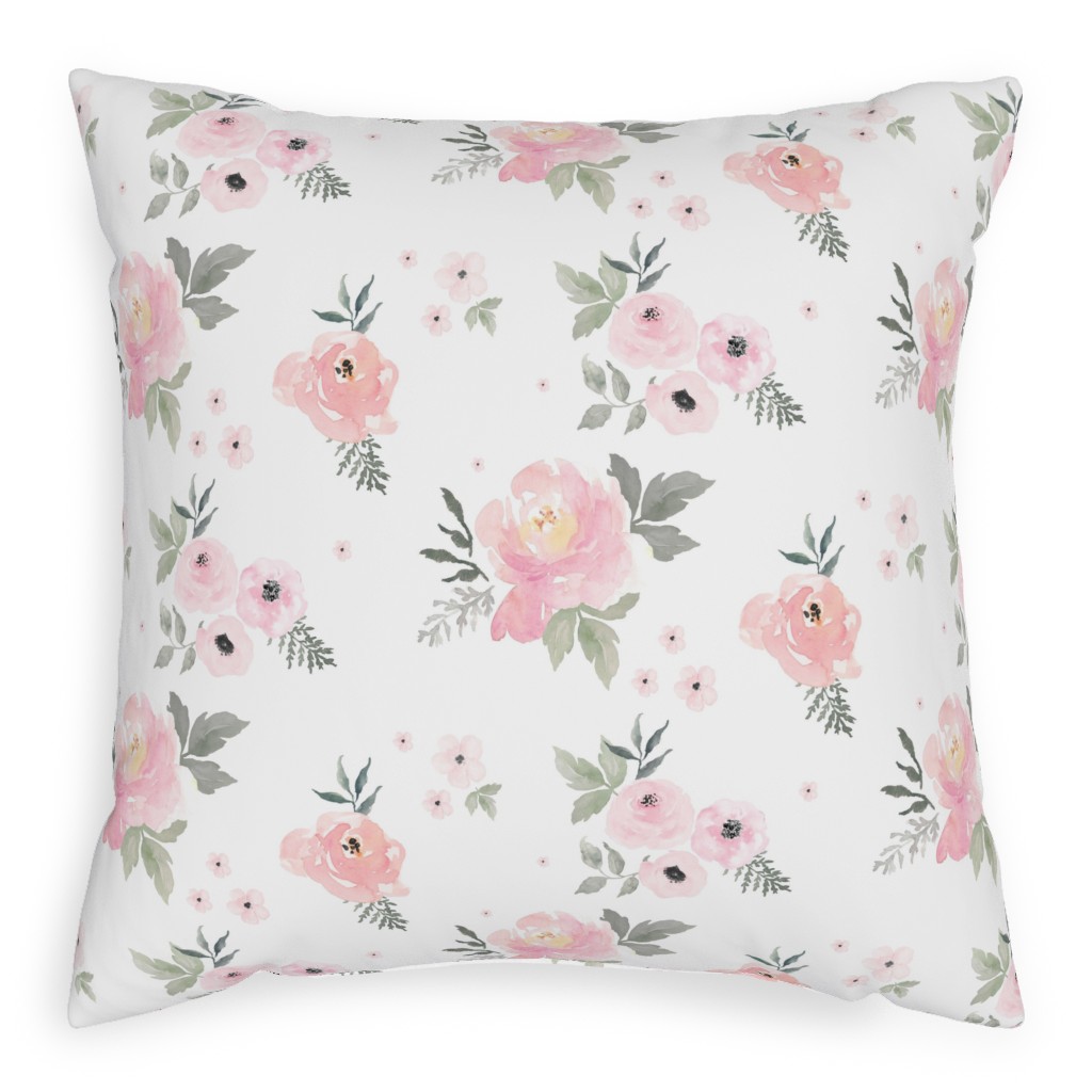 Sweet Blush Roses - Pink Pillow, Woven, Black, 20x20, Single Sided, Pink, Bright Pink