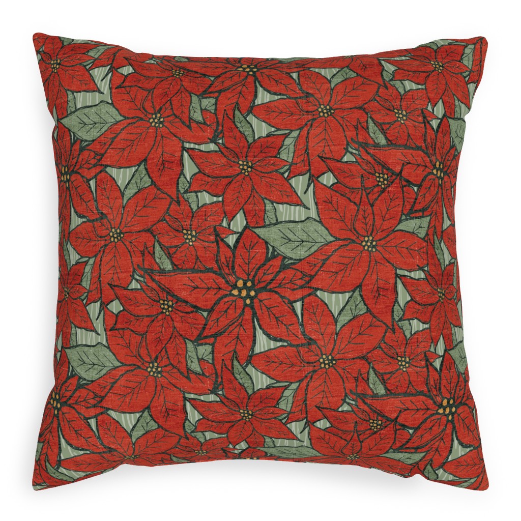 Wild Poinsettias Pillow, Woven, Black, 20x20, Single Sided, Red, Red