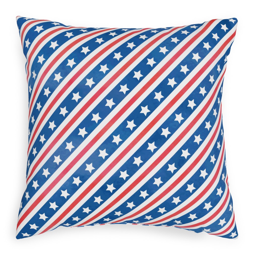 Stars & Stripes - Diagonal Pillow, Woven, Black, 20x20, Single Sided, Blue