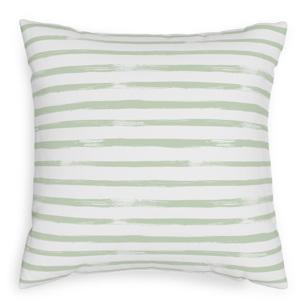 Sage and White Stripes Pillow, Woven, Black, 20x20, Single Sided, Green