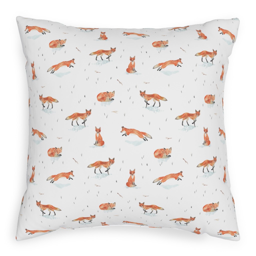 Winter Fox Pillow, Woven, Black, 20x20, Single Sided, Orange, Orange