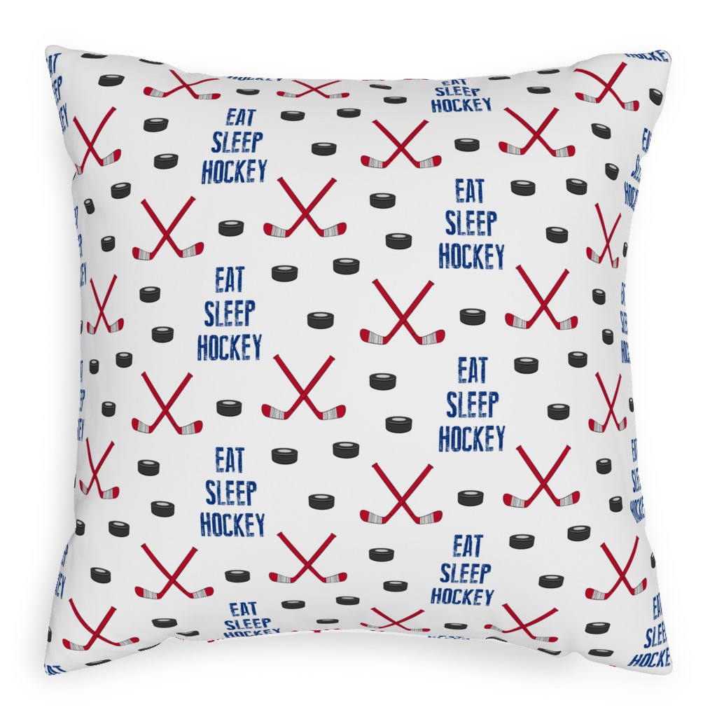 Eat Sleep Hockey - Red and Blue Pillow, Woven, Black, 20x20, Single Sided, Multicolor