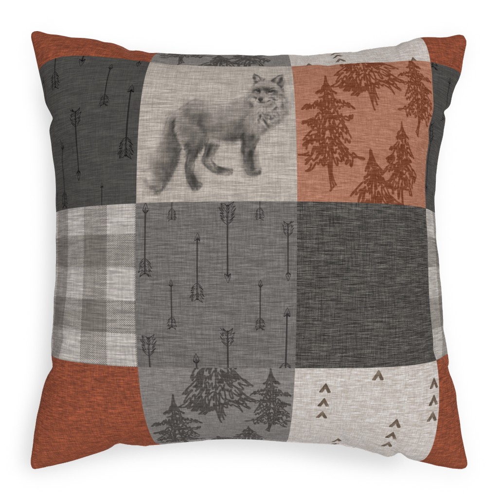 Fox and Arrows - Rust and Grey Pillow, Woven, Black, 20x20, Single Sided, Gray, Gray