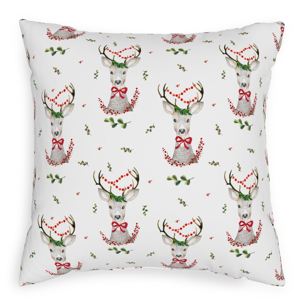 Holiday Fancy Deer With Holly Pillow, Woven, Black, 20x20, Single Sided, Multicolor