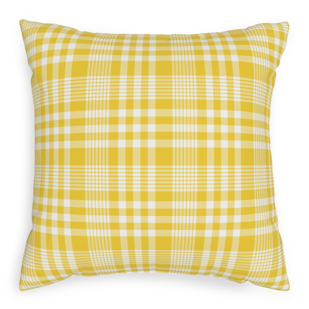 Plaid Pattern Pillow, Woven, Black, 20x20, Single Sided, Yellow, Sunshine