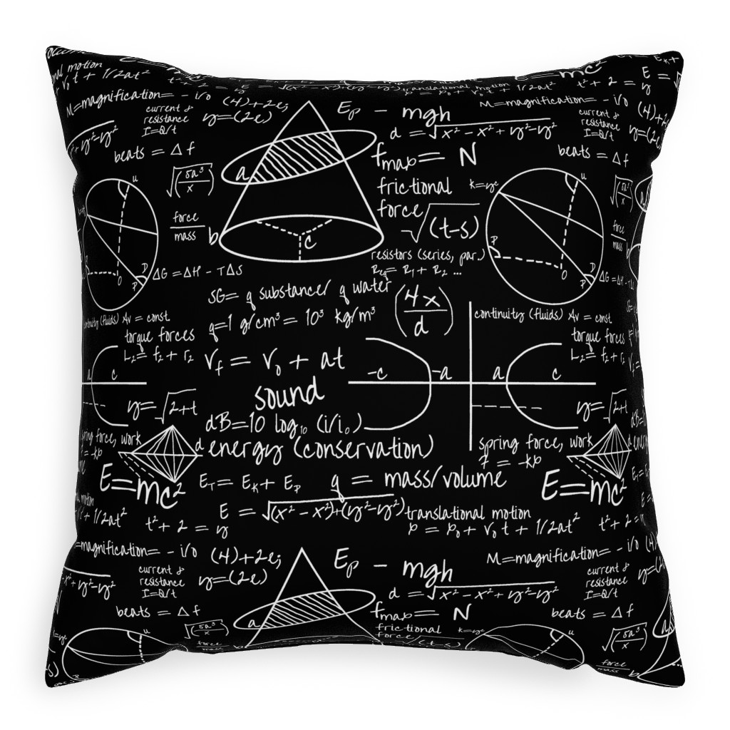 Common Equations Pillow, Woven, Black, 20x20, Single Sided, Black, Black