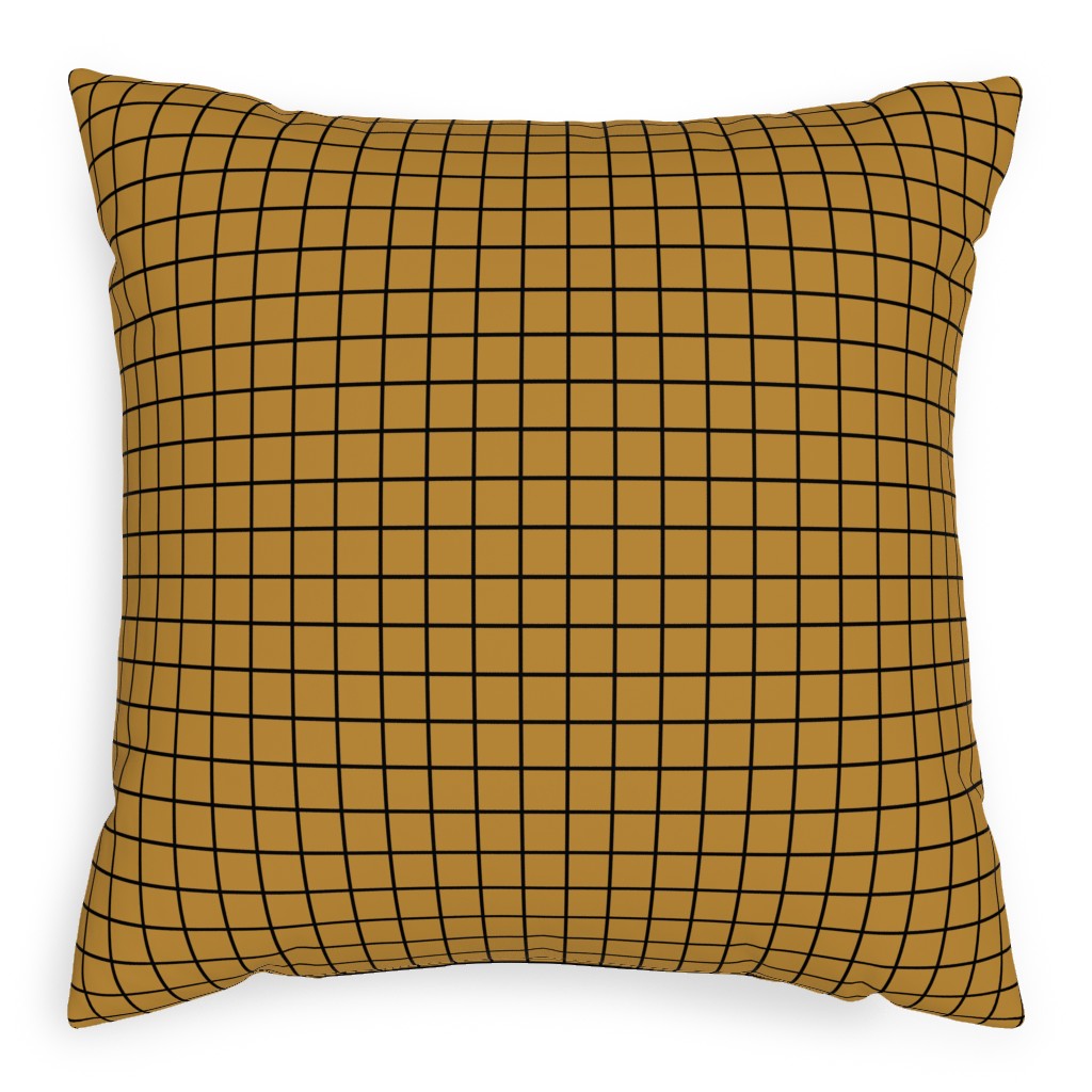 Square Grid Pillow, Woven, Black, 20x20, Single Sided, Brown