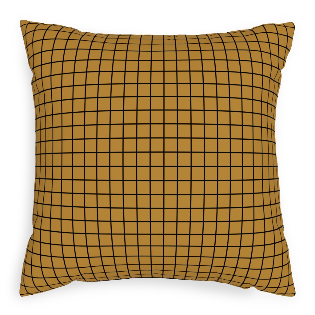 Square Grid Pillow, Woven, Black, 20x20, Single Sided, Brown, Golden