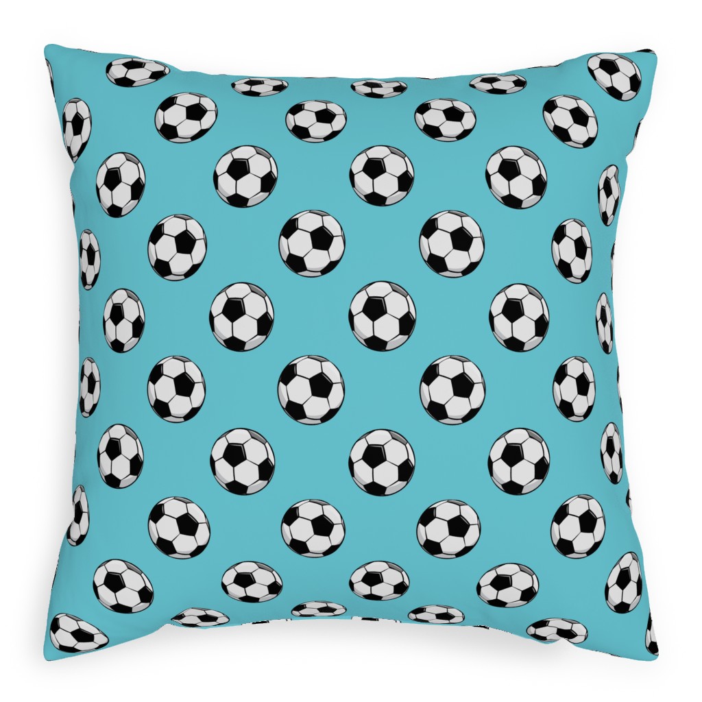 Soccer Balls Pillow, Woven, Black, 20x20, Single Sided, Blue, Paradise
