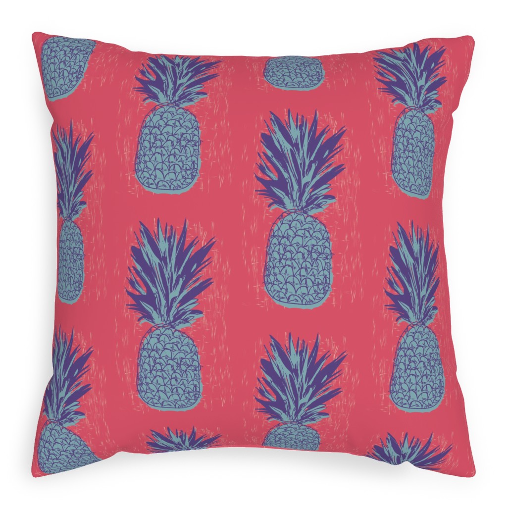 Ultraviolet Pineapples Pillow, Woven, Black, 20x20, Single Sided, Pink