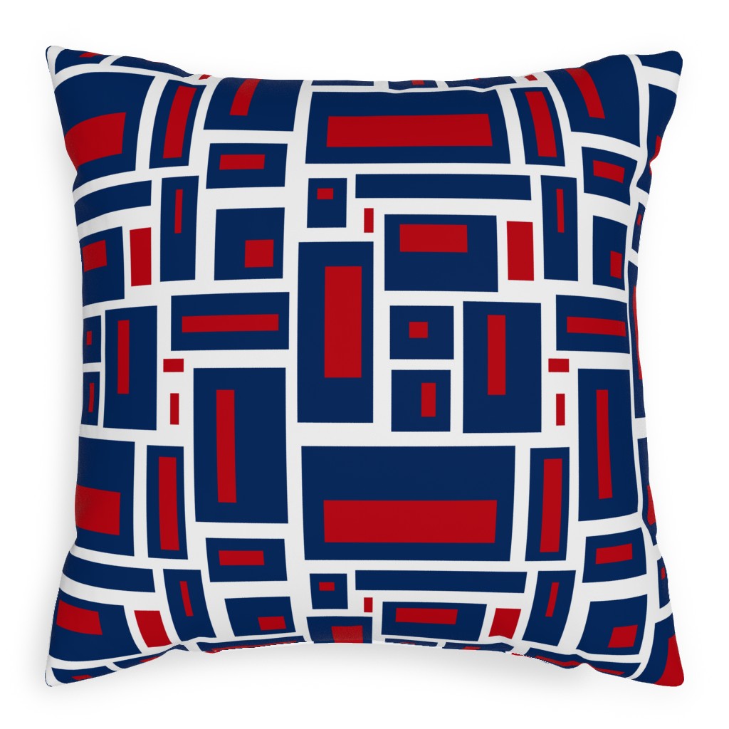 Geometric Rectangles in Red, White and Blue Pillow, Woven, Black, 20x20, Single Sided, Blue, True Blue