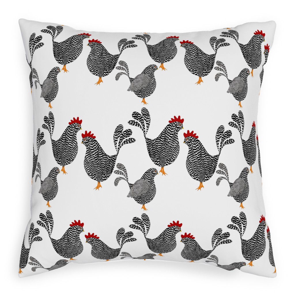 Chick Chick Chickens - Black and White Pillow, Woven, Black, 20x20, Single Sided, White