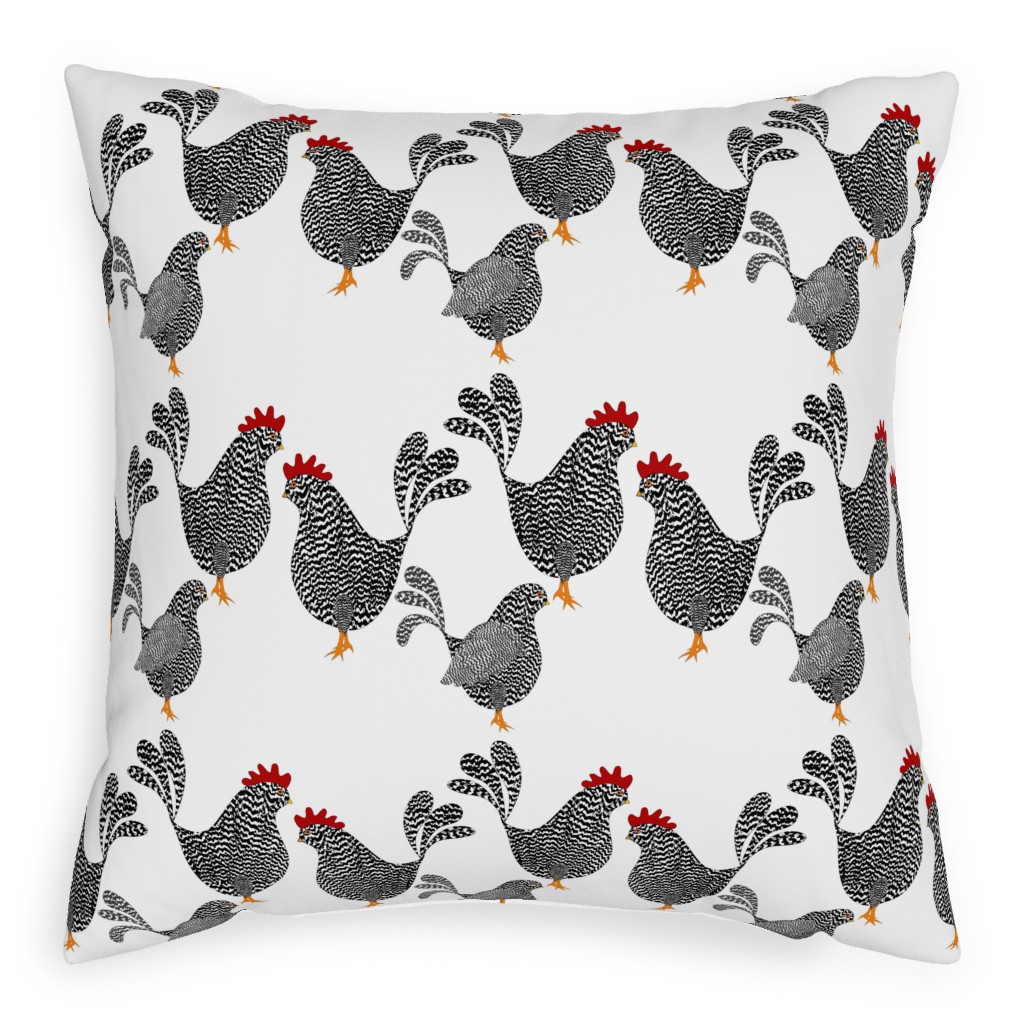 Chick Chick Chickens - Black and White Pillow, Woven, Black, 20x20, Single Sided, White, White