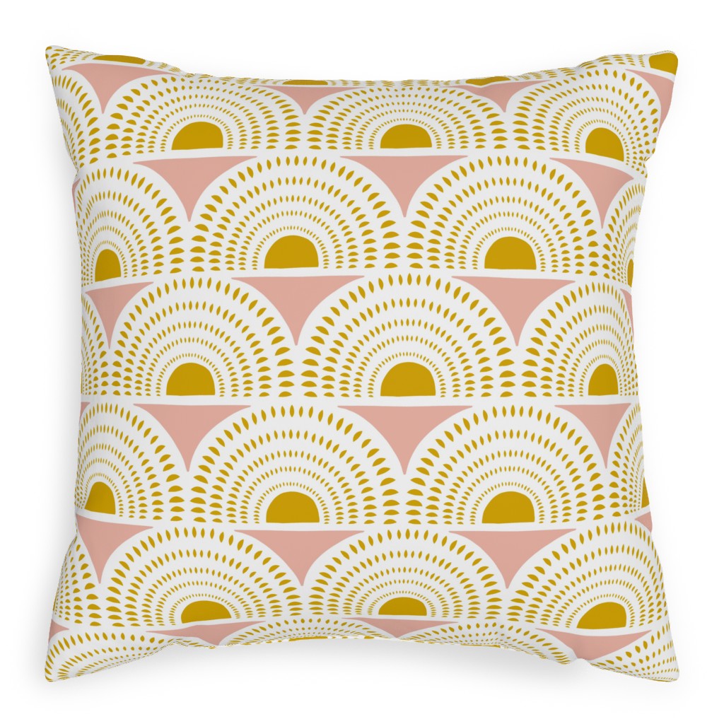 Aurora Geometric - Blush and Goldenrod Pillow, Woven, Black, 20x20, Single Sided, Yellow