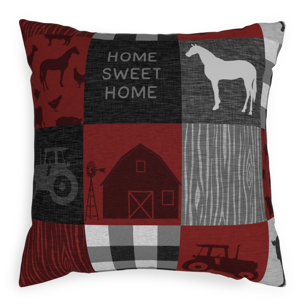Home Sweet Home Farm - Red and Black Pillow, Woven, Black, 20x20, Single Sided, Red