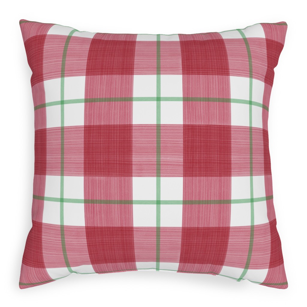 Double Plaid Pillow, Woven, Black, 20x20, Single Sided, Red
