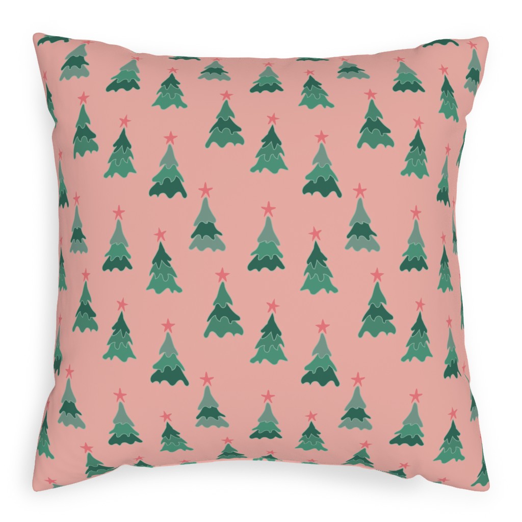 Modern Christmas Trees Pillow, Woven, Black, 20x20, Single Sided, Pink, Bright Pink