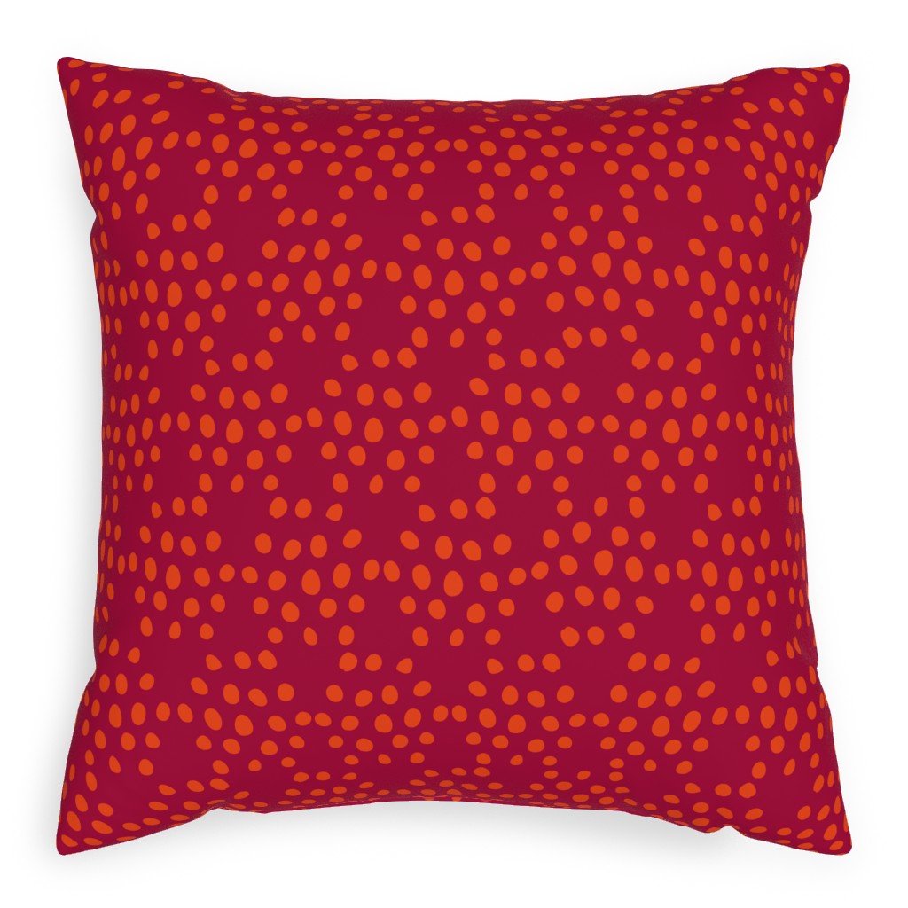 Hexagon Dots - Red and Orange Pillow, Woven, Black, 20x20, Single Sided, Red