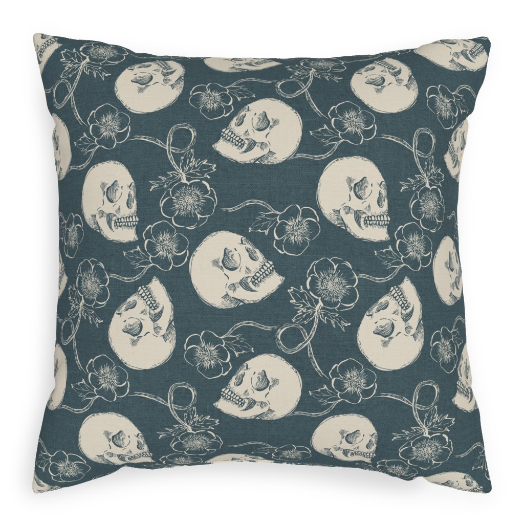 Skulls and Anemones - Grey Pillow, Woven, Black, 20x20, Single Sided, Gray