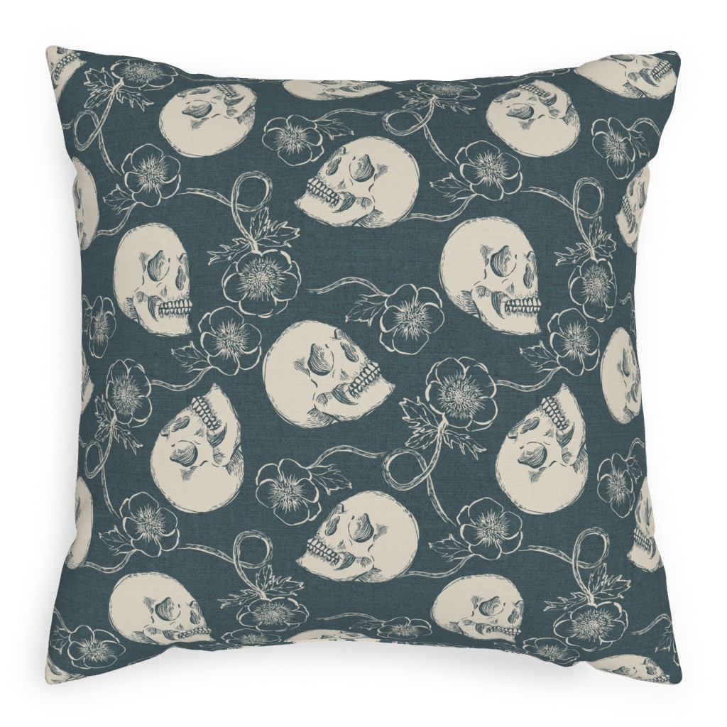 Skulls and Anemones - Grey Pillow, Woven, Black, 20x20, Single Sided, Gray, Gray