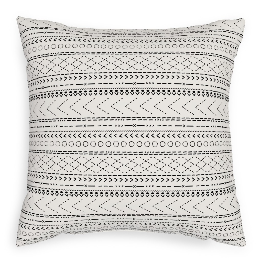 Minimal Mudcloth Bohemian - Light Pillow, Woven, Black, 20x20, Single Sided, Beige