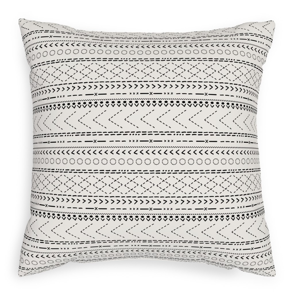 Minimal Mudcloth Bohemian - Light Pillow, Woven, Black, 20x20, Single Sided, Beige, Pearl