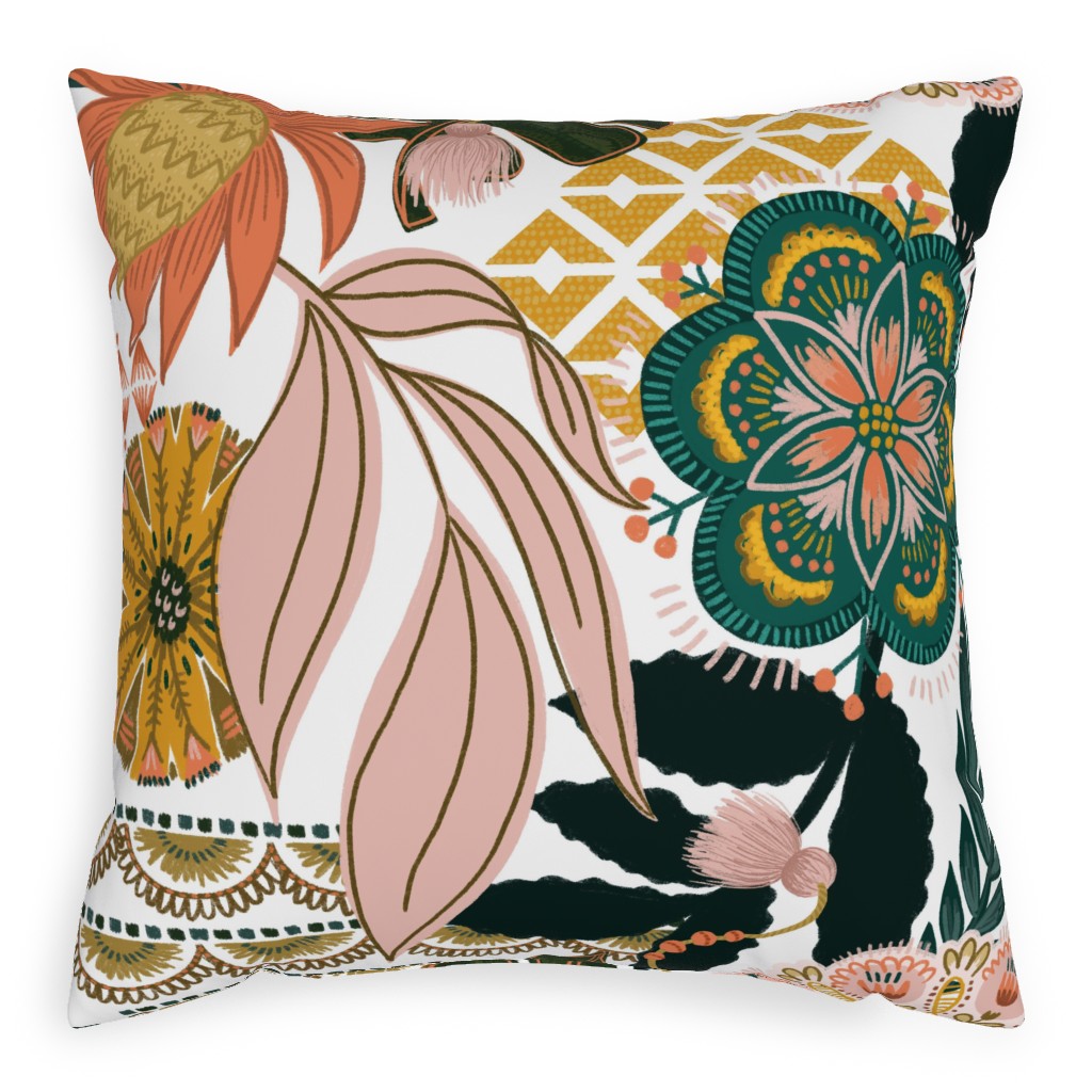 Boho Tropical Pillow, Woven, Black, 20x20, Single Sided, Multicolor, White