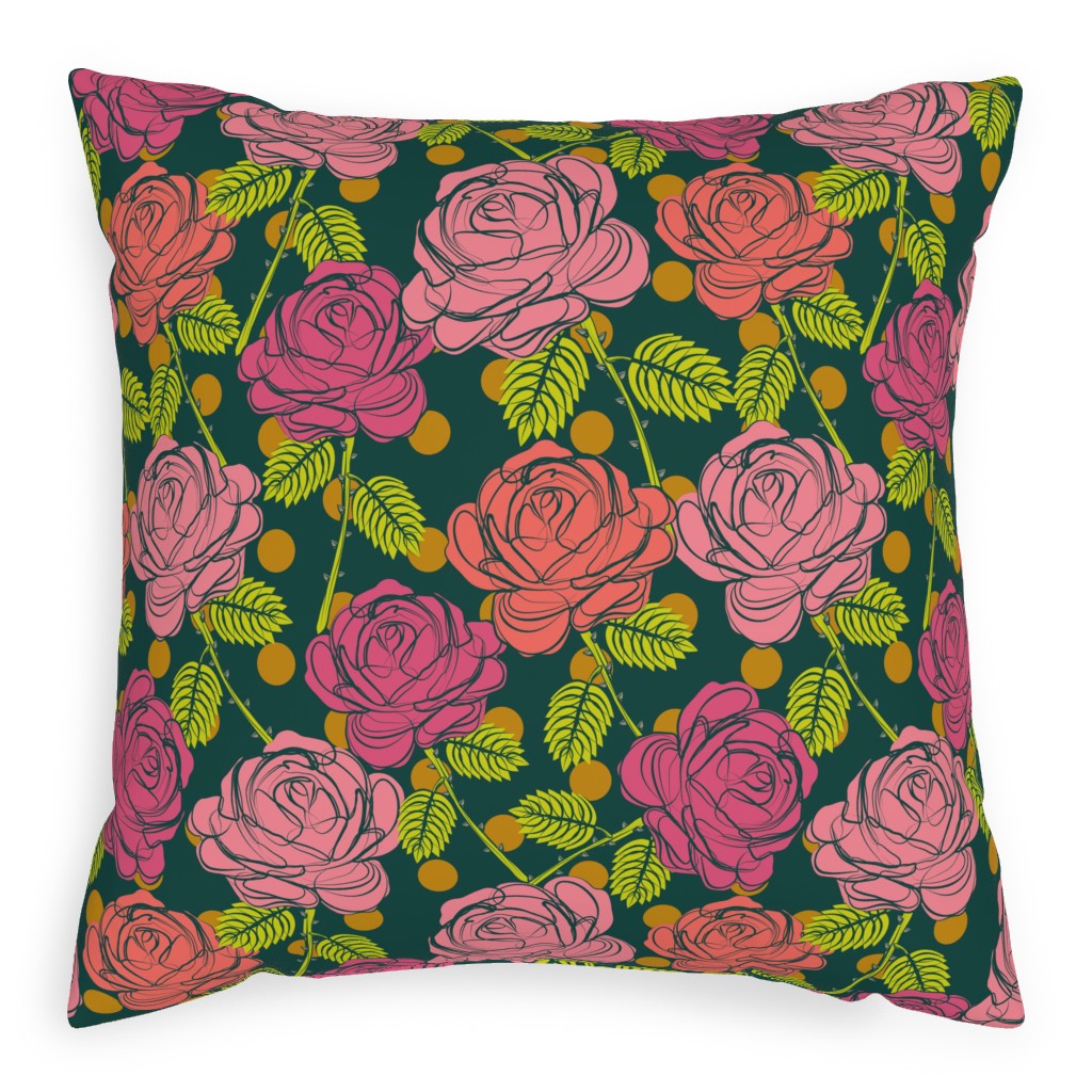 Roses - Shades of Pink Pillow, Woven, Black, 20x20, Single Sided, Pink