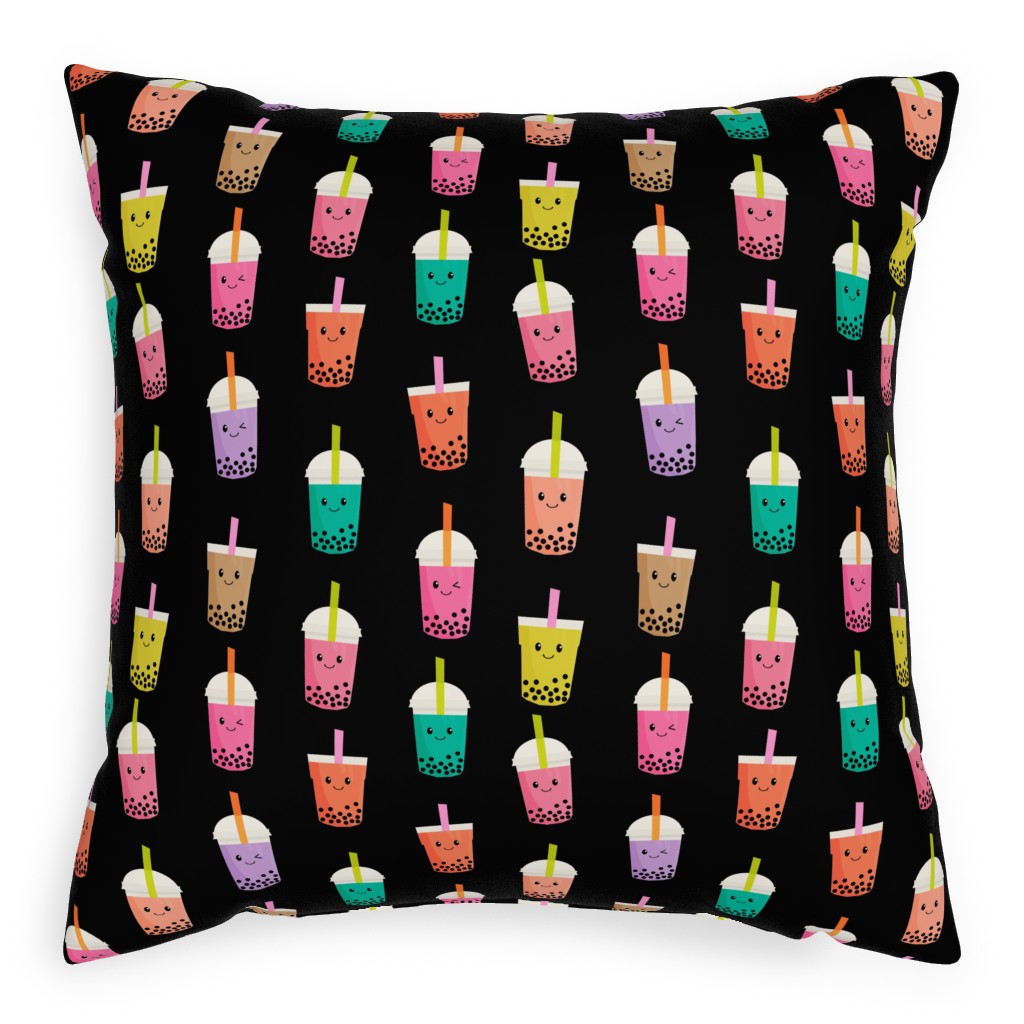 Boba Tea Pillow, Woven, Black, 20x20, Single Sided, Black, Black