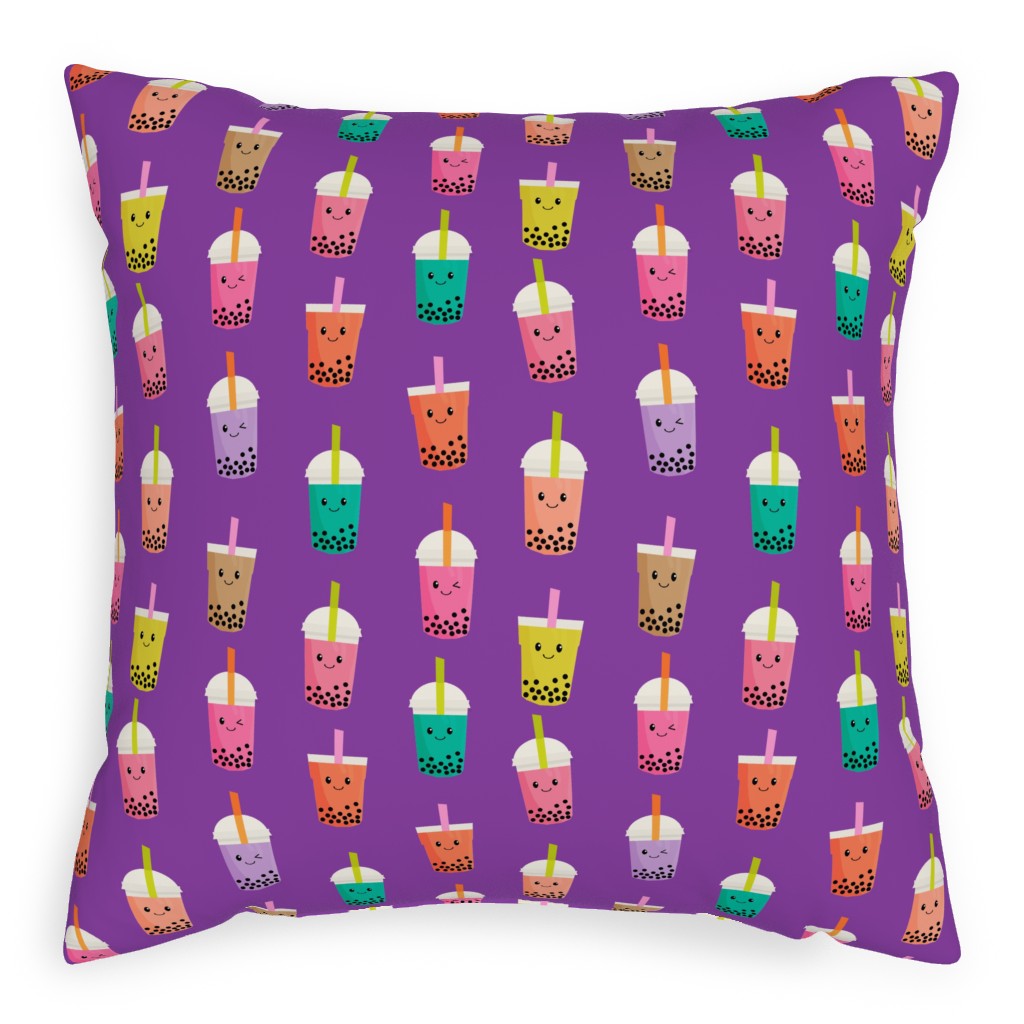 Boba Tea Pillow, Woven, Black, 20x20, Single Sided, Purple, Lupin