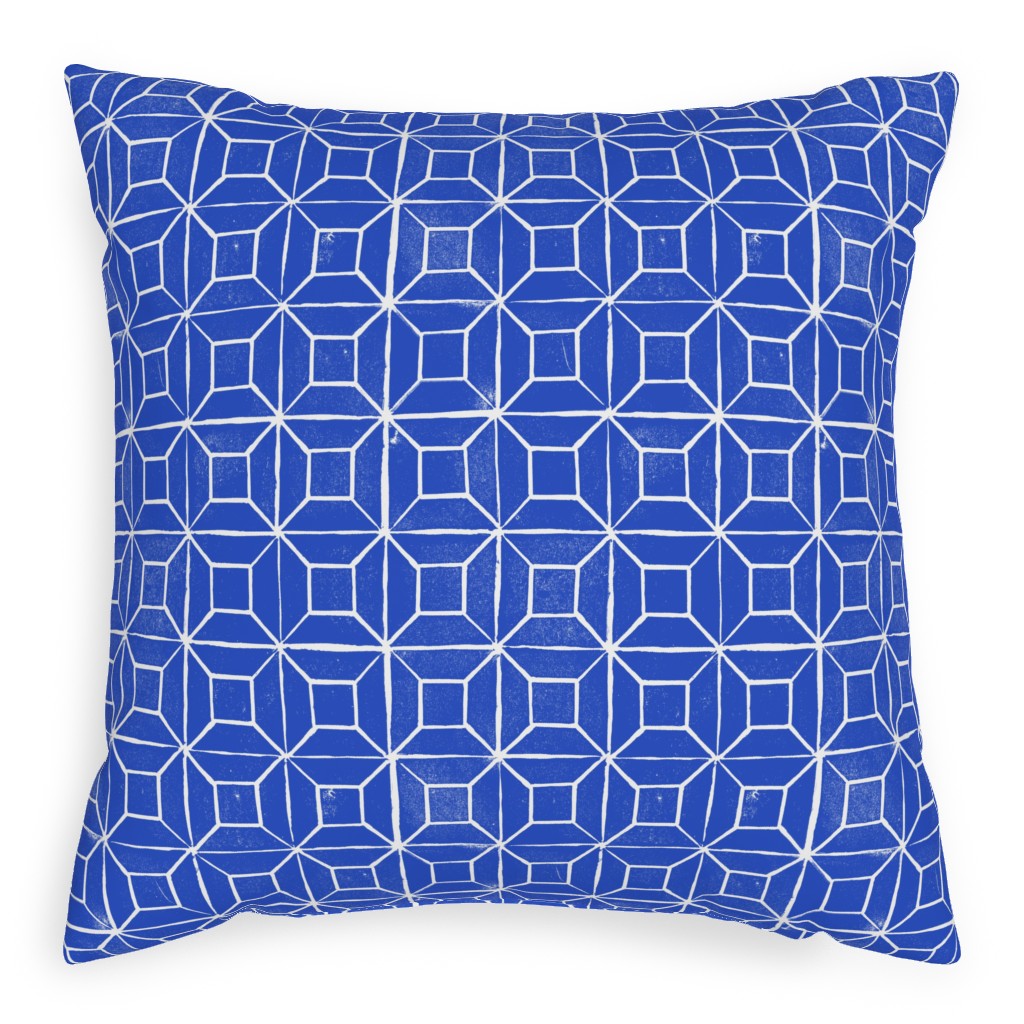 Geometric Lino - Cobalt Pillow, Woven, Black, 20x20, Single Sided, Blue