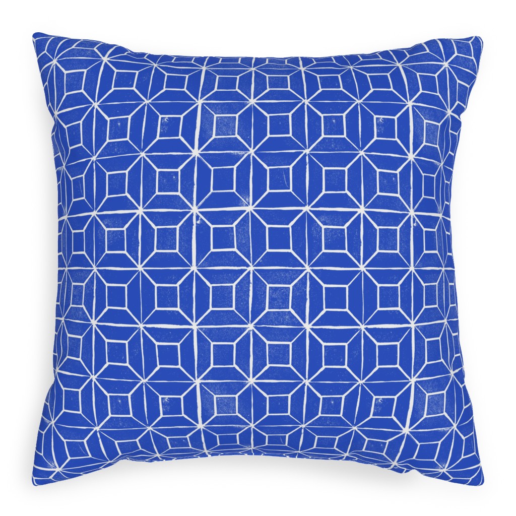 Geometric Lino - Cobalt Pillow, Woven, Black, 20x20, Single Sided, Blue, True Blue