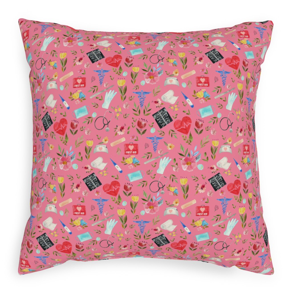 Love To Care Pillow, Woven, Black, 20x20, Single Sided, Pink