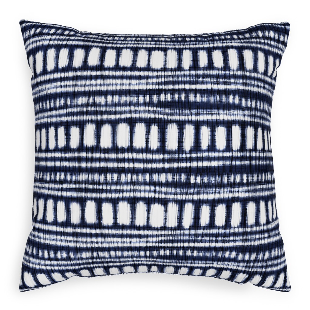 Shibori - Organic and Loose Lines and Dots Pillow, Woven, Black, 20x20, Single Sided, Blue