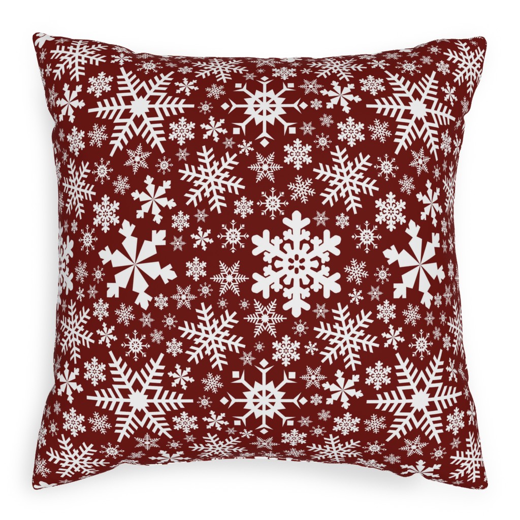 Christmas White Snowflakes on Red Background Pillow, Woven, Black, 20x20, Single Sided, Red, Red