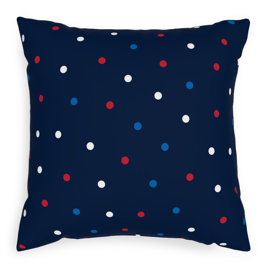 Mixed Polka Dots - Red White and Royal on Navy Blue Pillow, Woven, Black, 20x20, Single Sided, Blue, True Blue