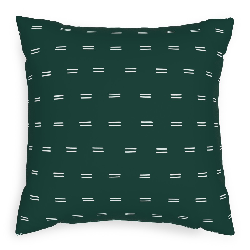 Parallel Lines Hand Drawn Mudcloth on Bottle Green Pillow, Woven, Black, 20x20, Single Sided, Green