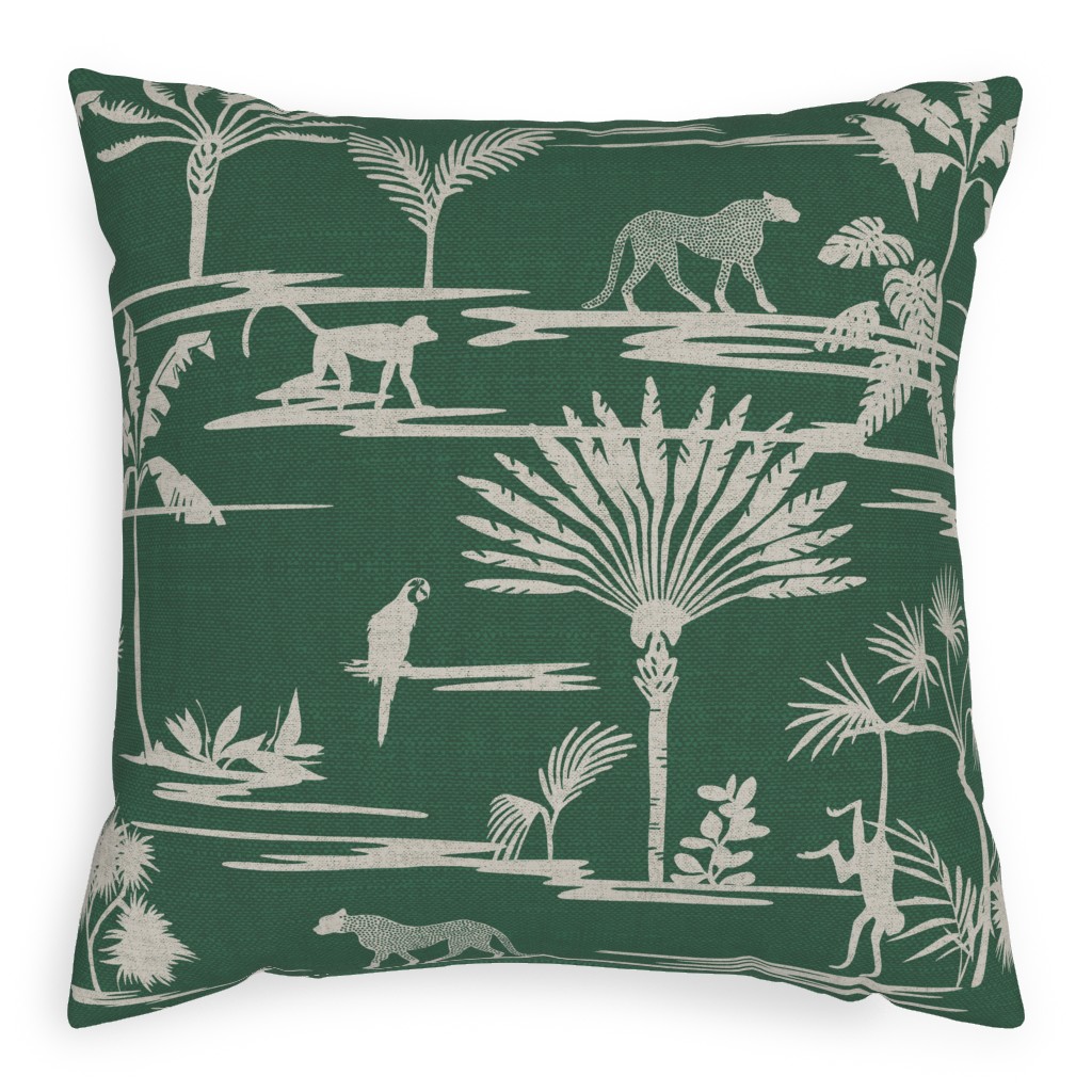 Jungle Thrive - Green Pillow, Woven, Black, 20x20, Single Sided, Green