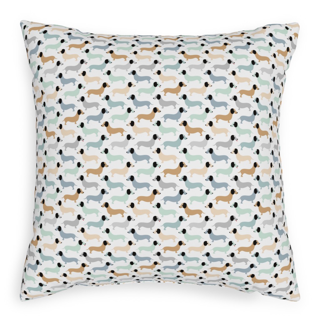 Retro Dachshund Dogs Pillow, Woven, Black, 20x20, Single Sided, Blue, Stream