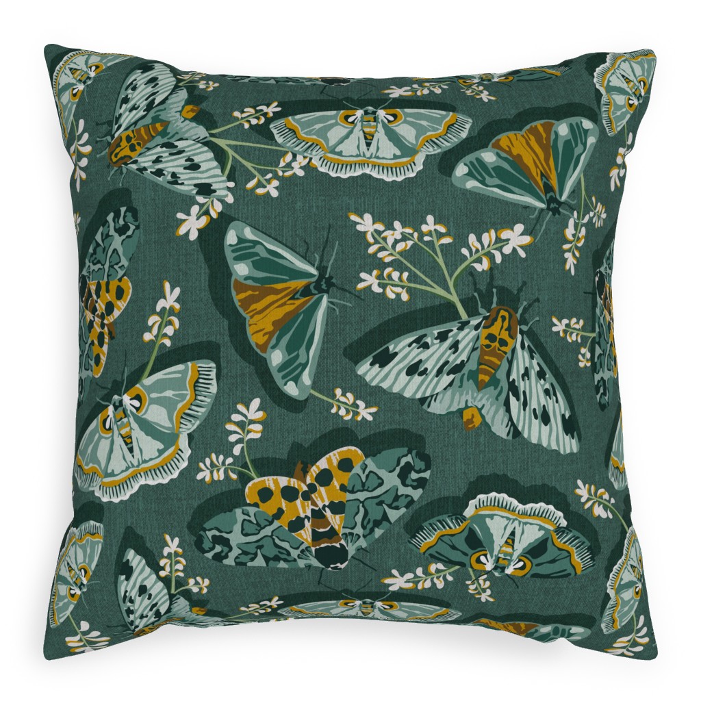 Gathering Moths - Green Pillow, Woven, Black, 20x20, Single Sided, Green