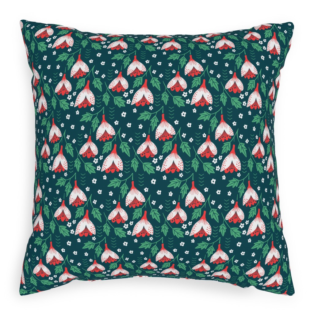 Christmas Flowers Pillow, Woven, Black, 20x20, Single Sided, Green
