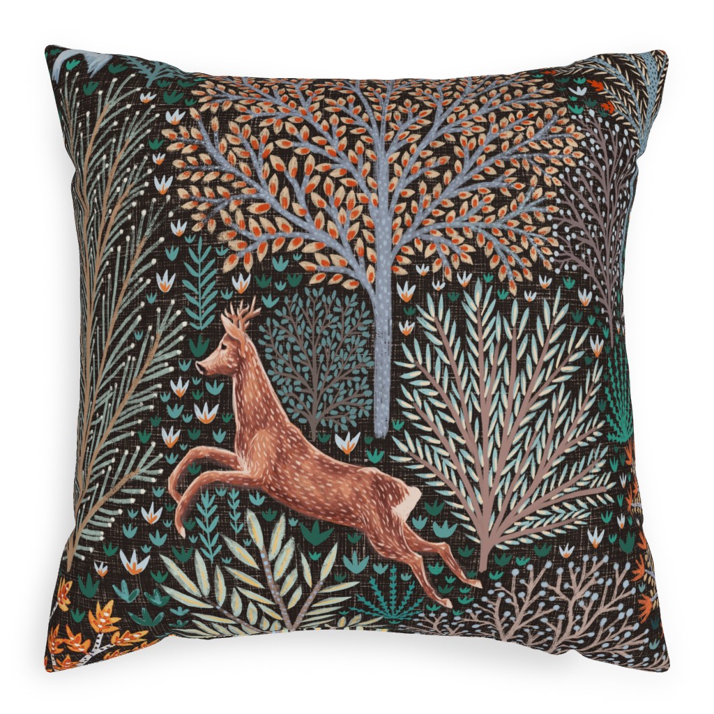 Forest & Animals - Multi Pillow, Woven, Black, 20x20, Single Sided, Multicolor