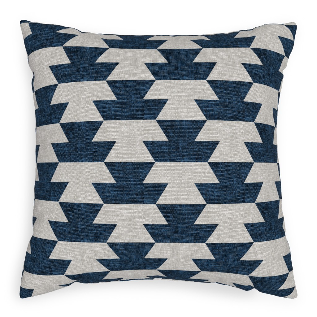 Boho Geometric Aztec - Stone & Denim Pillow, Woven, Black, 20x20, Single Sided, Blue