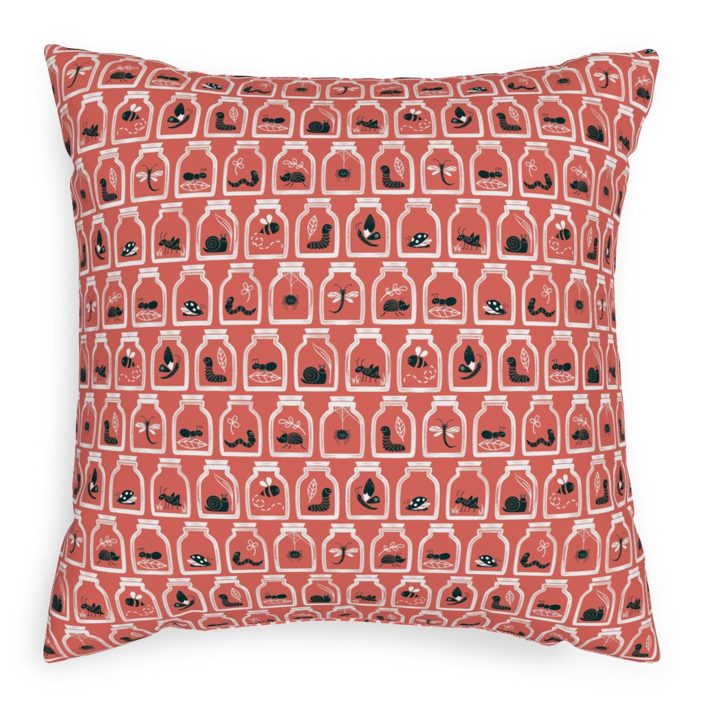 a Collection of Bugs Pillow, Woven, Black, 20x20, Single Sided, Pink, Strawberry