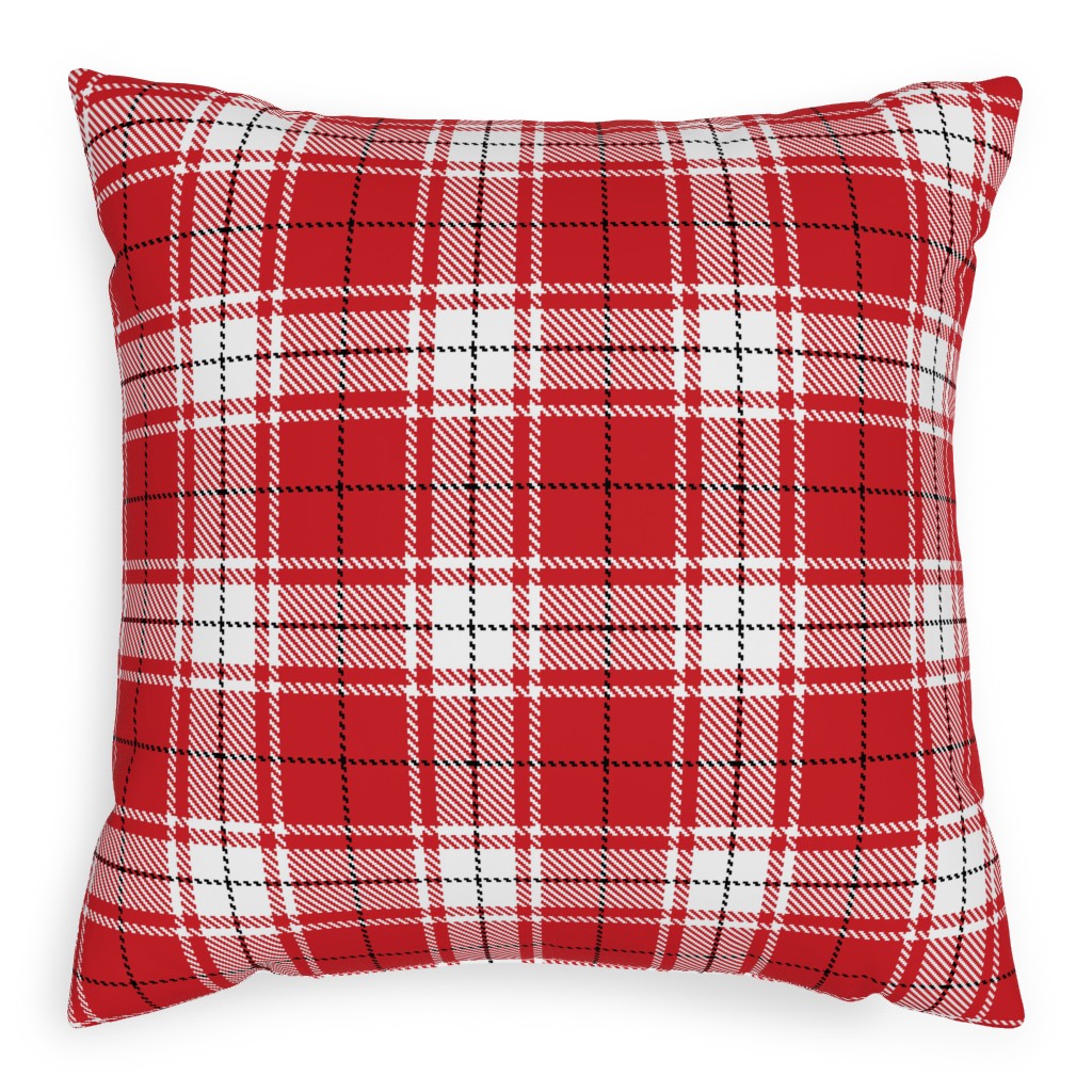 Tartan - White and Red Pillow, Woven, Black, 20x20, Single Sided, Red