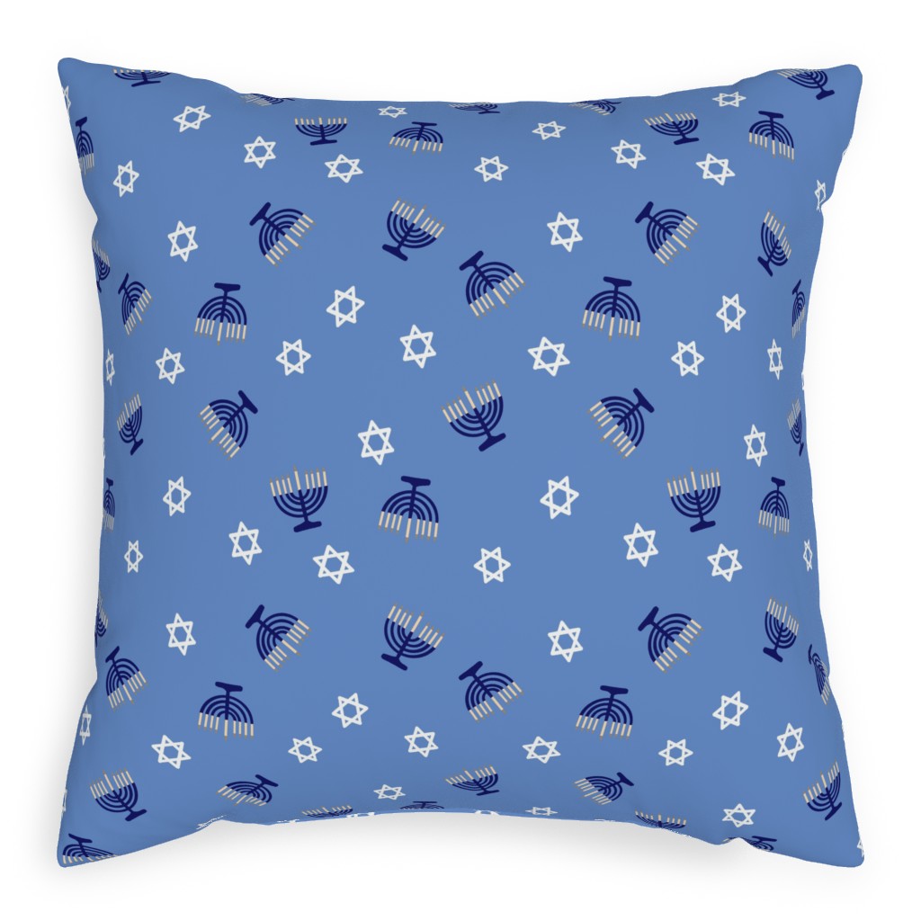 Hanukkah - Blue Pillow, Woven, Black, 20x20, Single Sided, Blue