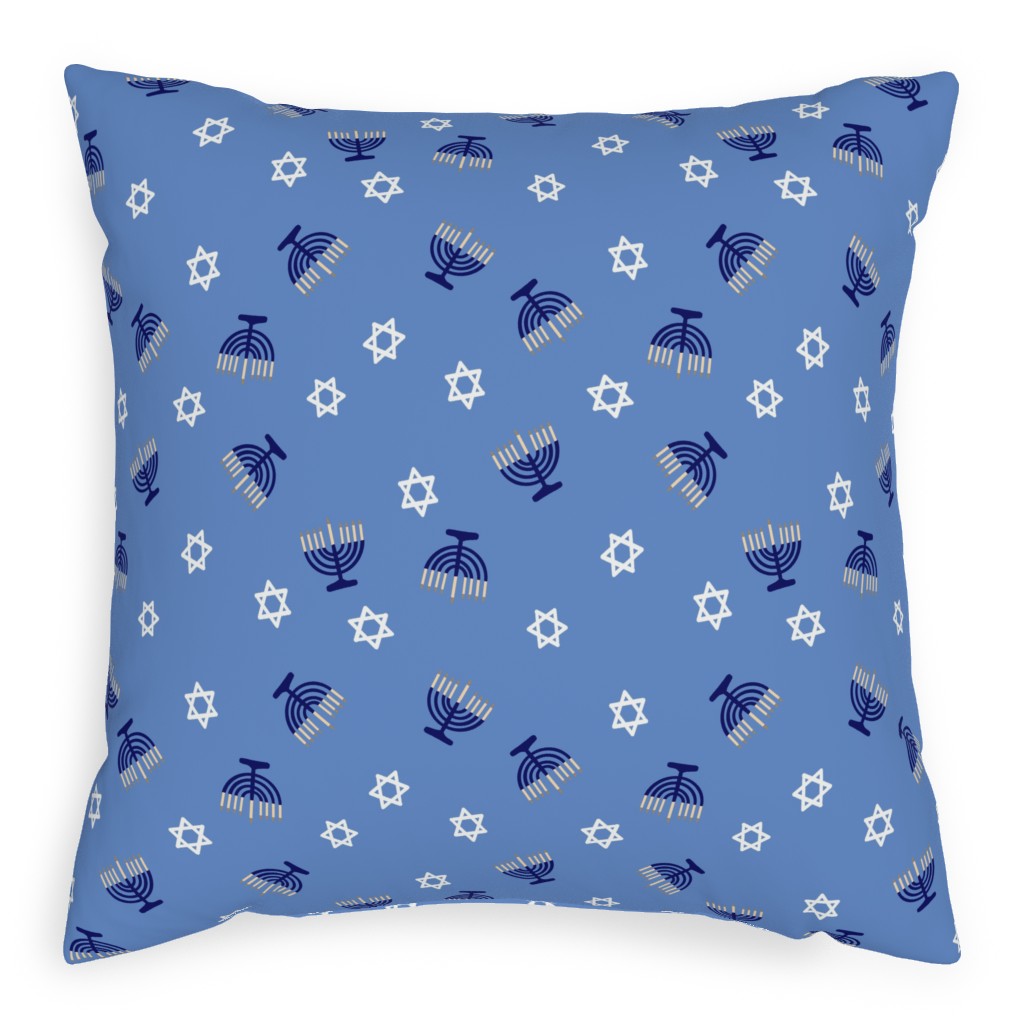 Hanukkah - Blue Pillow, Woven, Black, 20x20, Single Sided, Blue, True Blue